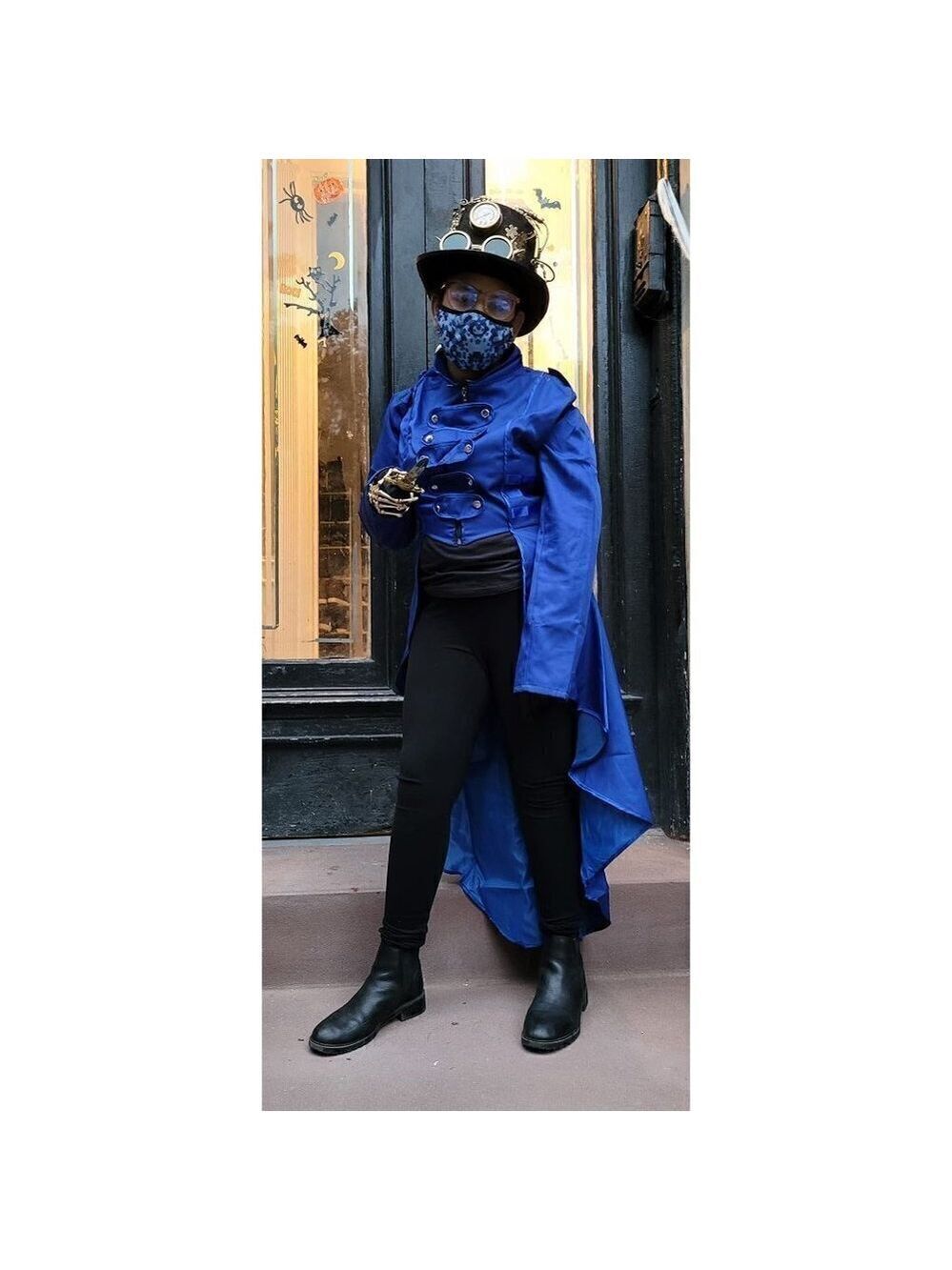 𝅺STEAMPUNK Victorian Swallow Tail Long Trench Coat Jacket Blue Cosplay Punk NWT